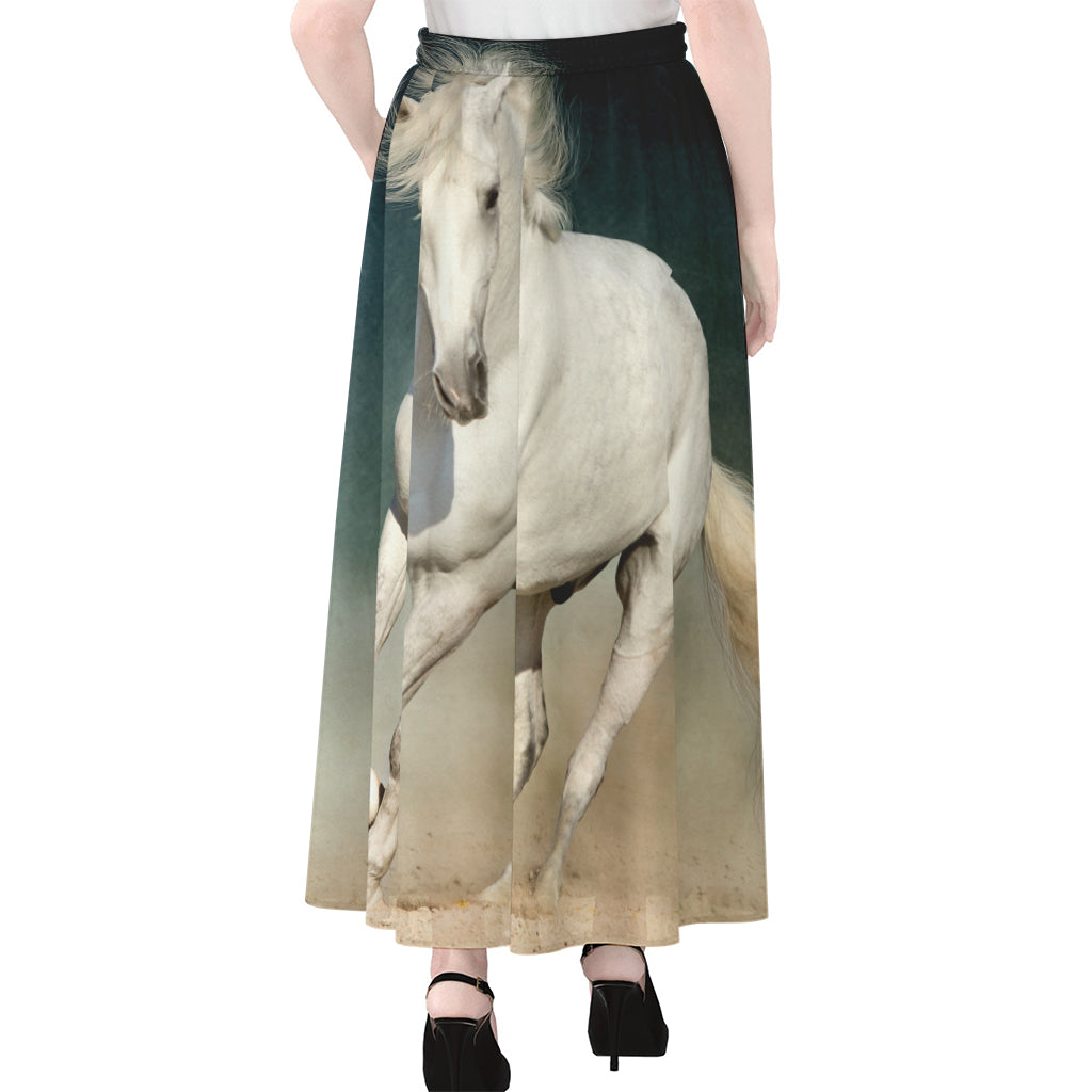 White Stallion Horse Print Chiffon Maxi Skirt