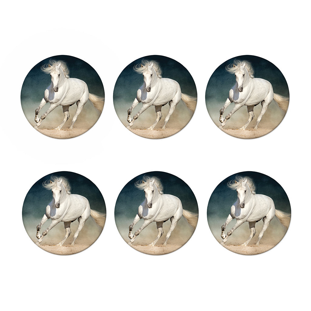 White Stallion Horse Print Coaster Set
