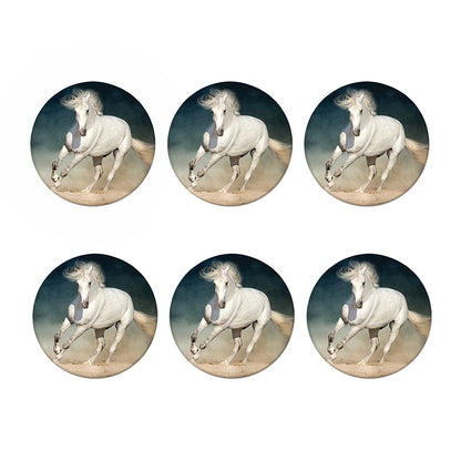 White Stallion Horse Print Coaster Set