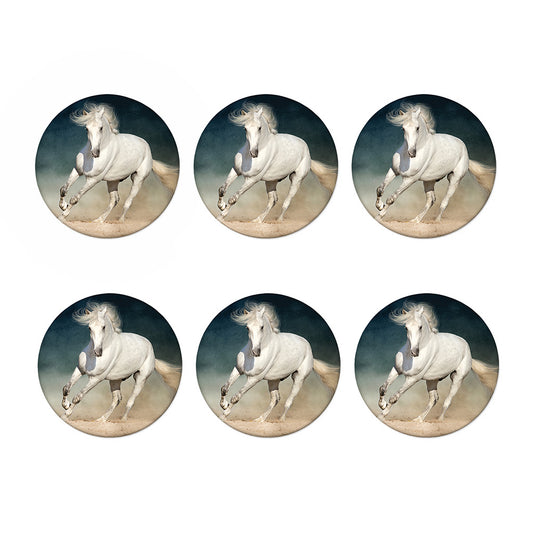 White Stallion Horse Print Coaster Set