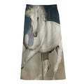 White Stallion Horse Print Cotton Front Slit Maxi Skirt