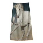 White Stallion Horse Print Cotton Front Slit Maxi Skirt