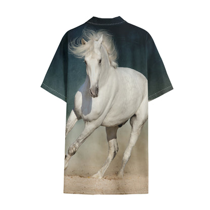 White Stallion Horse Print Cotton Hawaiian Shirt