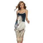 White Stallion Horse Print Cross Back Cami Dress