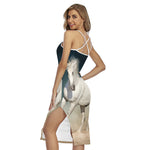 White Stallion Horse Print Cross Back Cami Dress