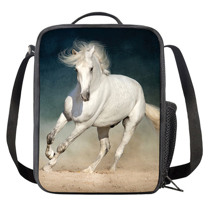 White Stallion Horse Print Crossbody Lunch Bag