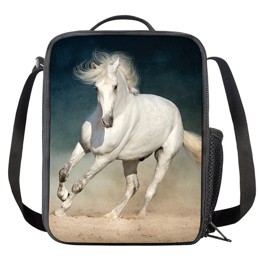 White Stallion Horse Print Crossbody Lunch Bag