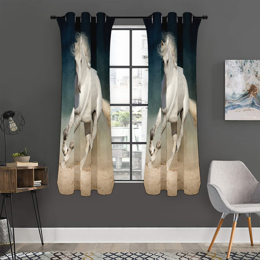 White Stallion Horse Print Curtain