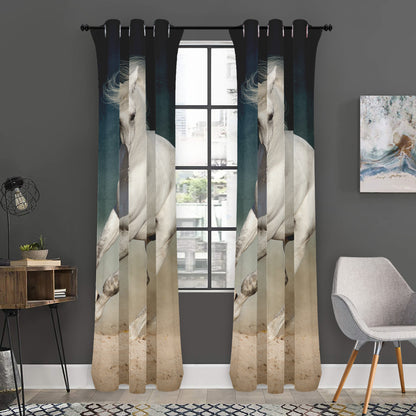 White Stallion Horse Print Curtain