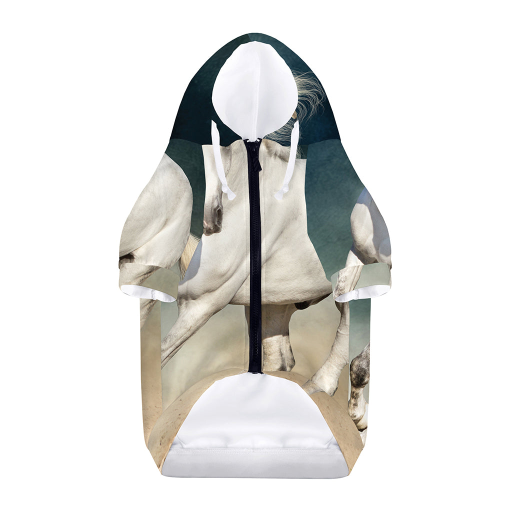 White Stallion Horse Print Dog Zip Up Hoodie