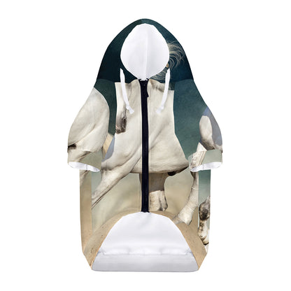White Stallion Horse Print Dog Zip Up Hoodie