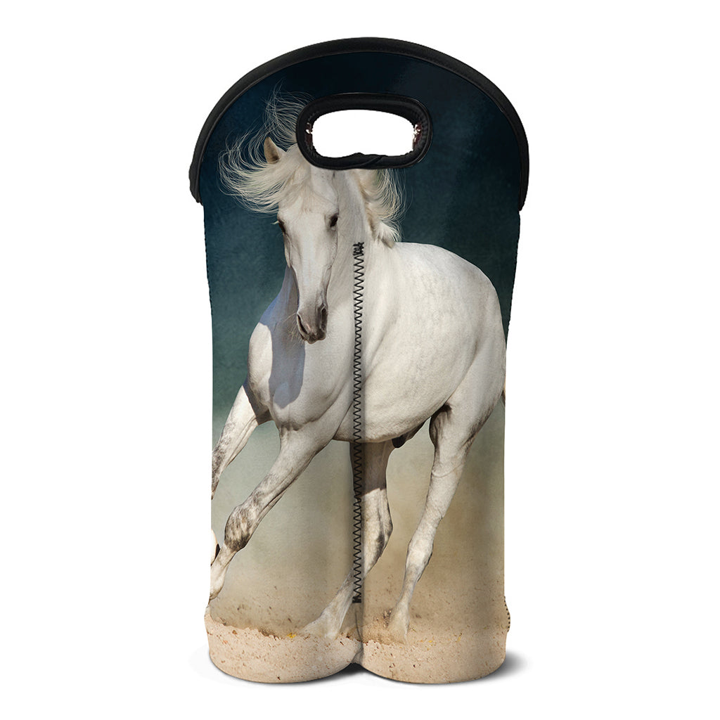 White Stallion Horse Print Double Neoprene Wine Tote