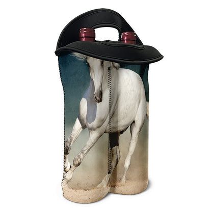 White Stallion Horse Print Double Neoprene Wine Tote