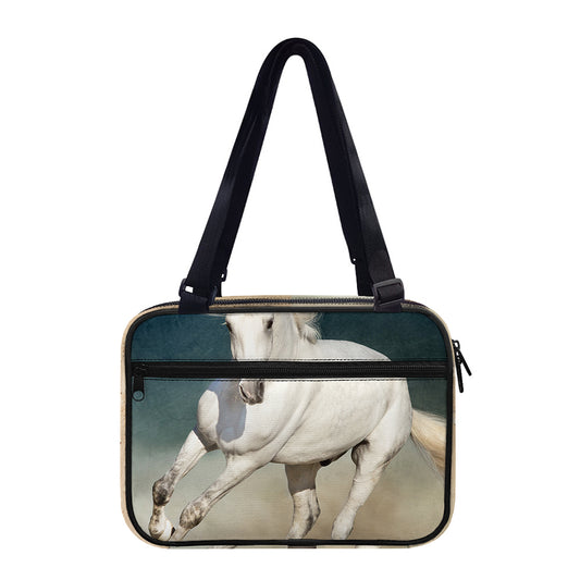 White Stallion Horse Print Double Strap Bible Bag
