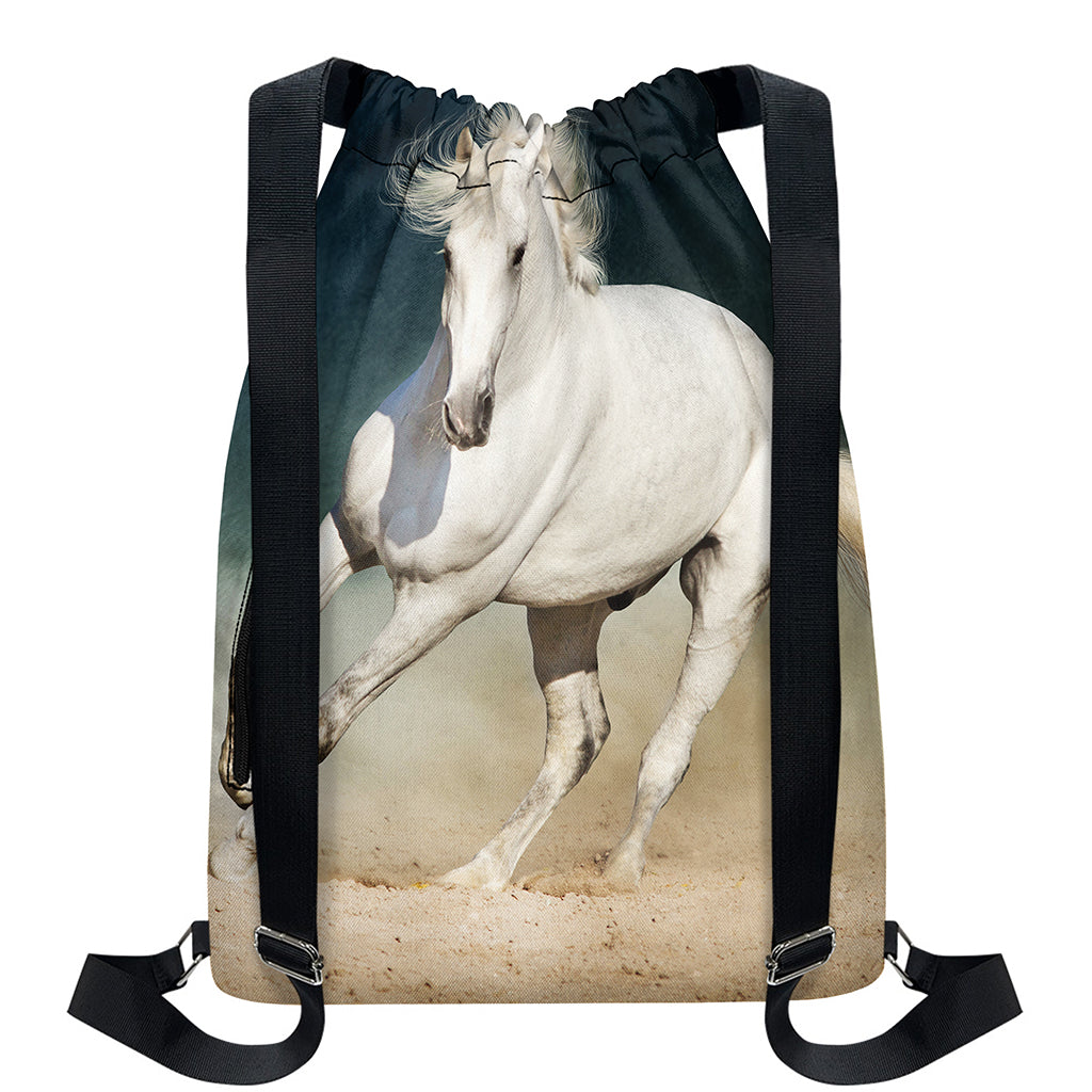 White Stallion Horse Print Drawstring Backpack