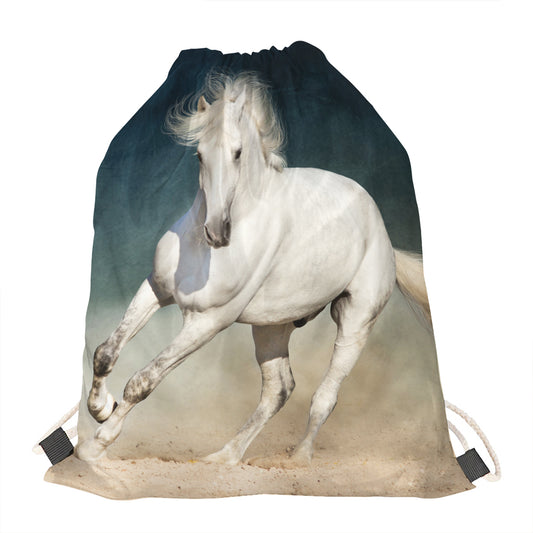 White Stallion Horse Print Drawstring Bag