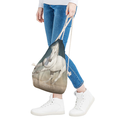 White Stallion Horse Print Drawstring Bag