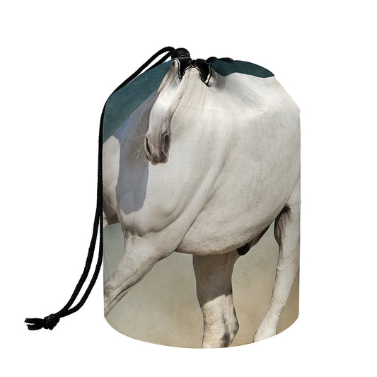 White Stallion Horse Print Drawstring Makeup Bag