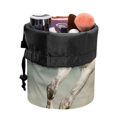 White Stallion Horse Print Drawstring Makeup Bag
