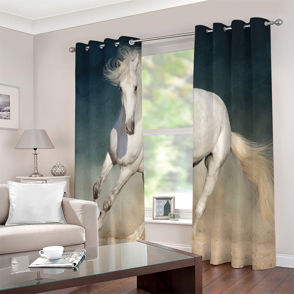 White Stallion Horse Print Extra Wide Grommet Curtains