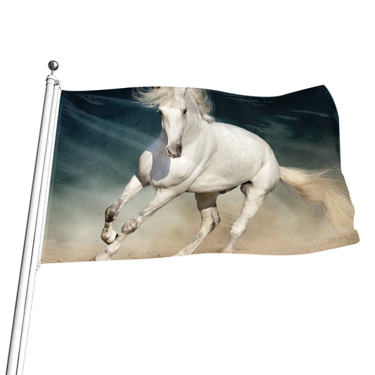 White Stallion Horse Print Flag