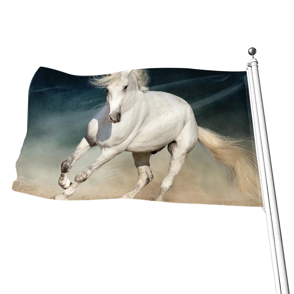 White Stallion Horse Print Flag