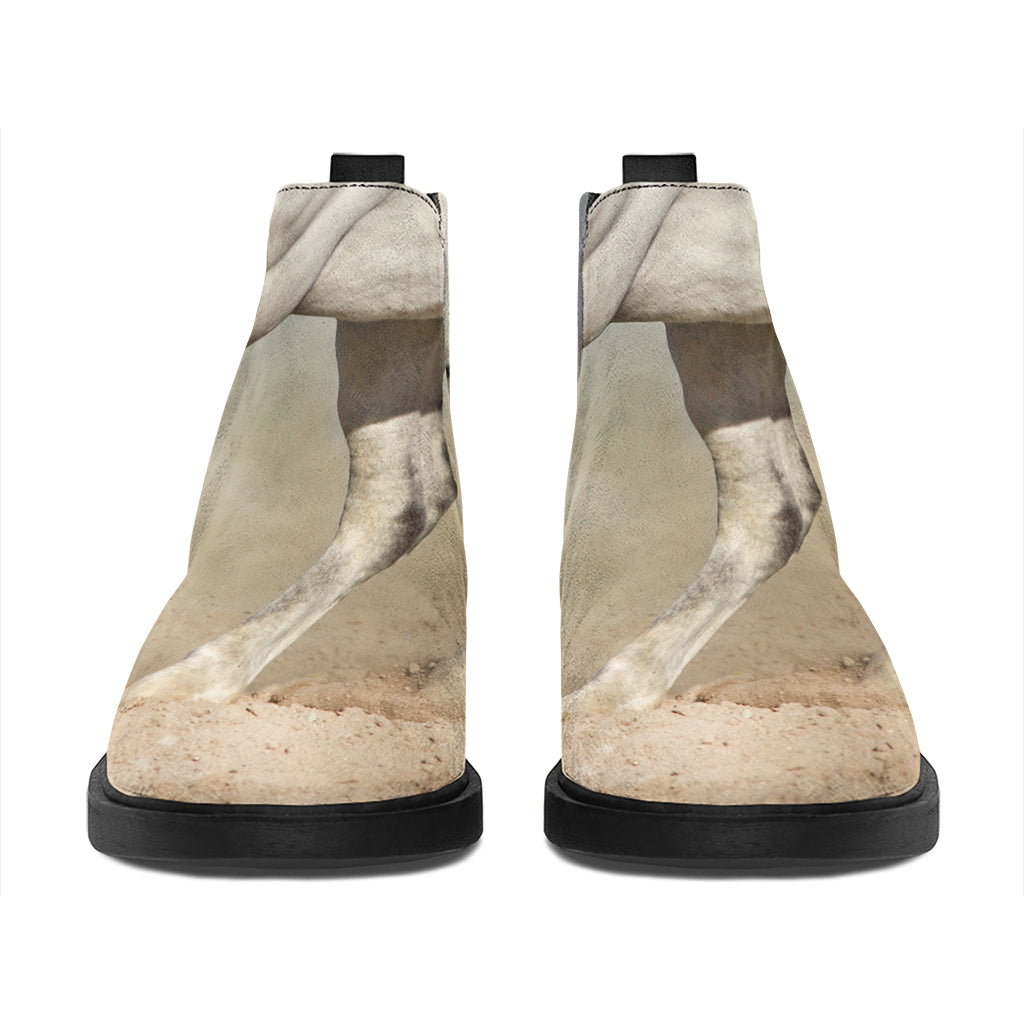 White Stallion Horse Print Flat Ankle Boots