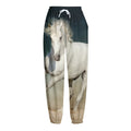 White Stallion Horse Print Fleece Lined Knit Pants