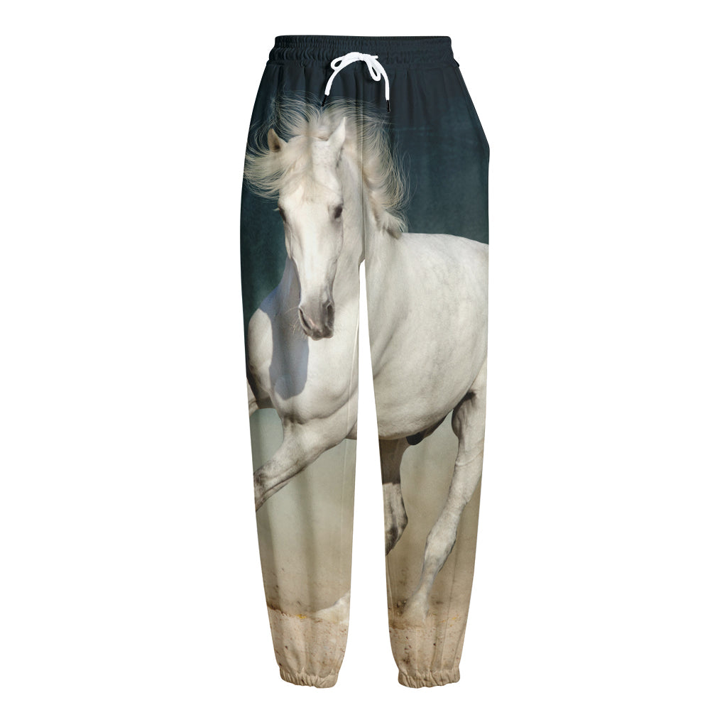 White Stallion Horse Print Fleece Lined Knit Pants