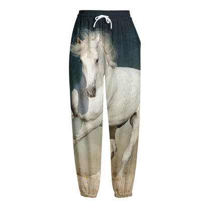 White Stallion Horse Print Fleece Lined Knit Pants