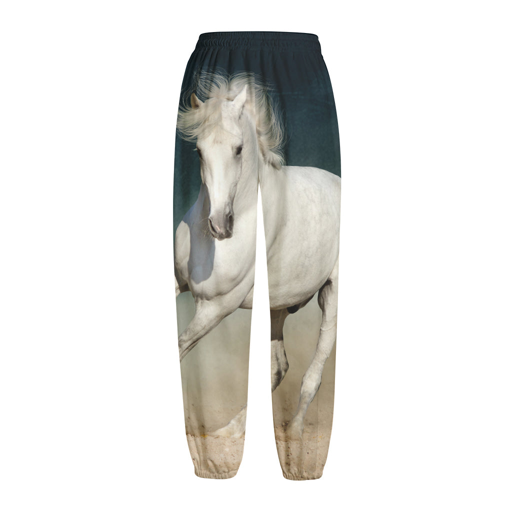 White Stallion Horse Print Fleece Lined Knit Pants