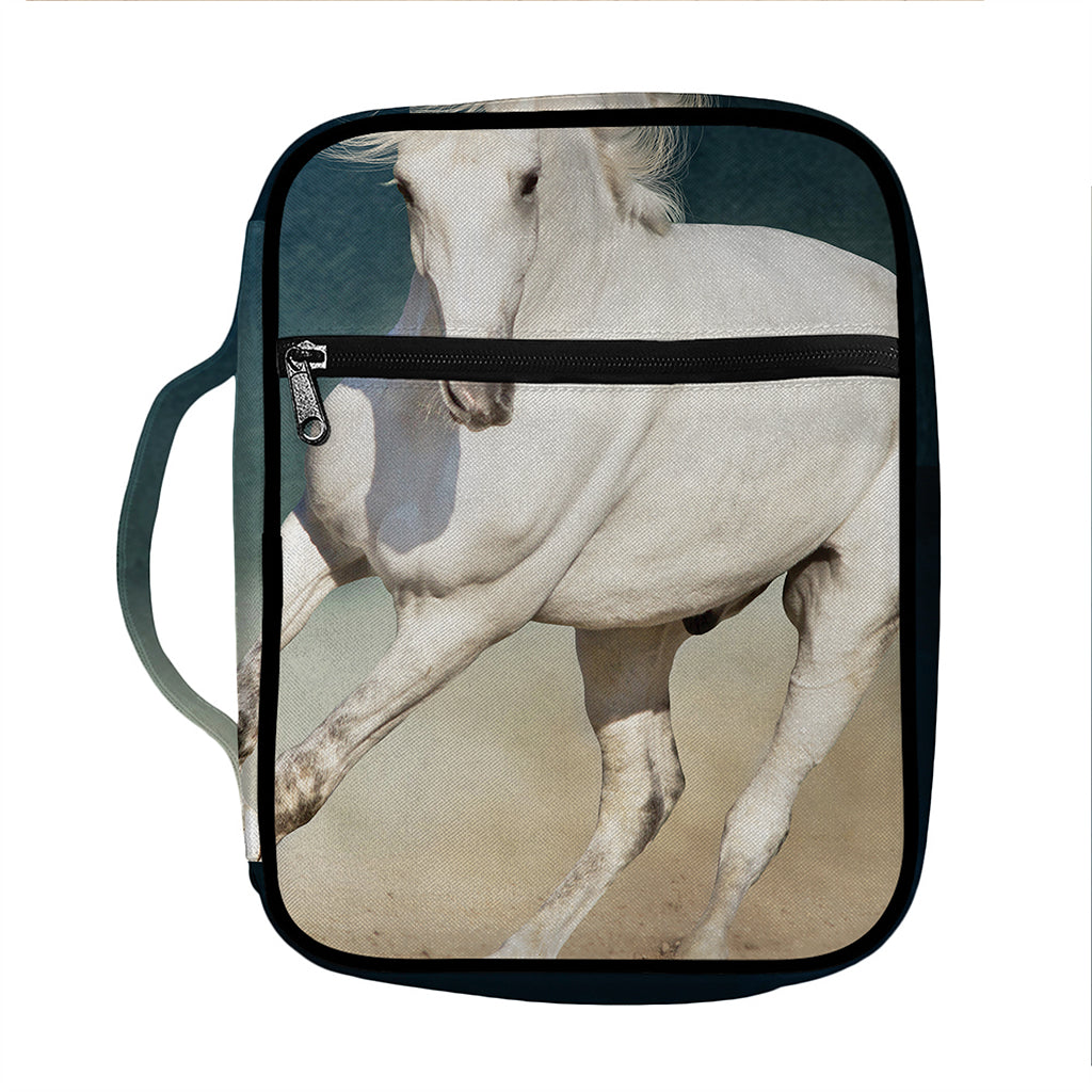 White Stallion Horse Print Front Pocket Bible Bag