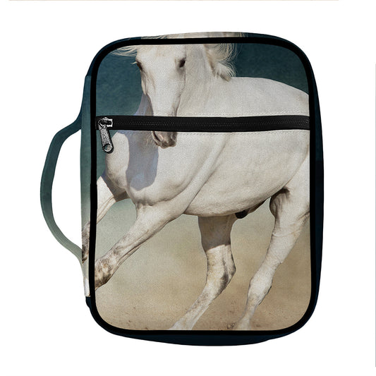 White Stallion Horse Print Front Pocket Bible Bag