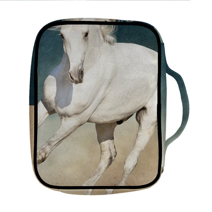 White Stallion Horse Print Front Pocket Bible Bag