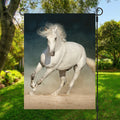 White Stallion Horse Print Garden Flag