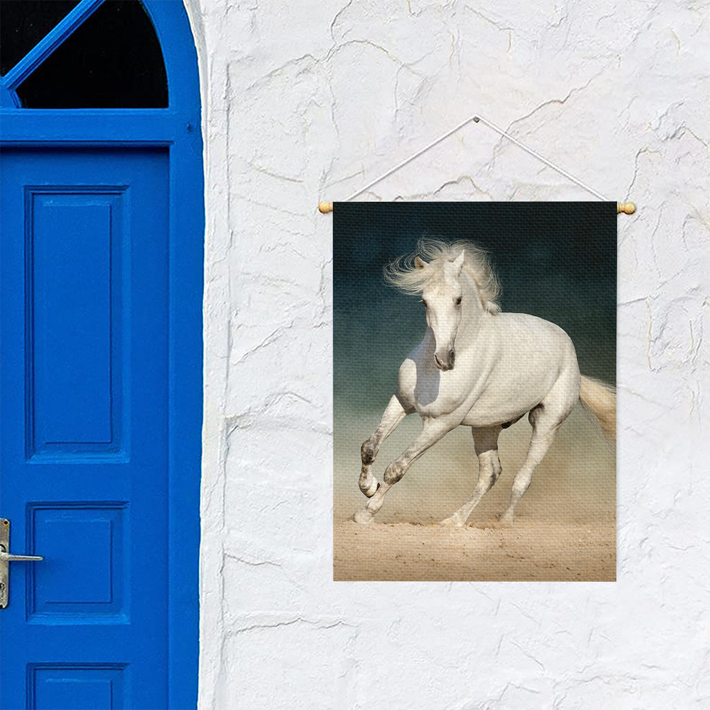 White Stallion Horse Print Garden Flag