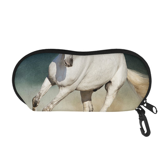 White Stallion Horse Print Glasses Case