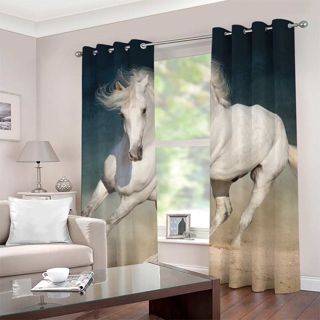 White Stallion Horse Print Grommet Curtains