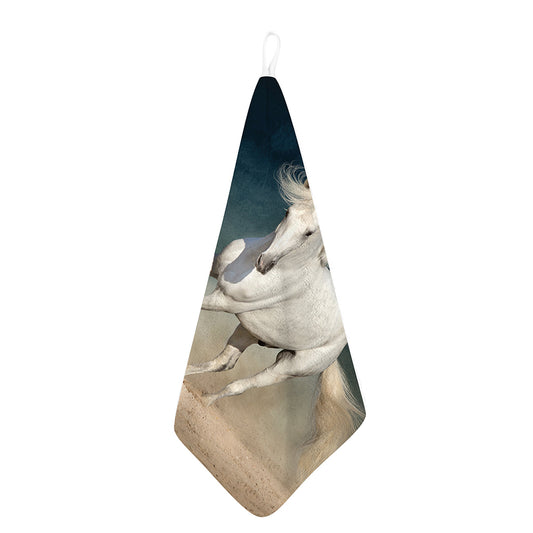 White Stallion Horse Print Hand Towel