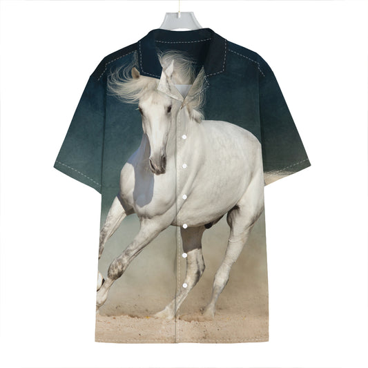 White Stallion Horse Print Hawaiian Shirt