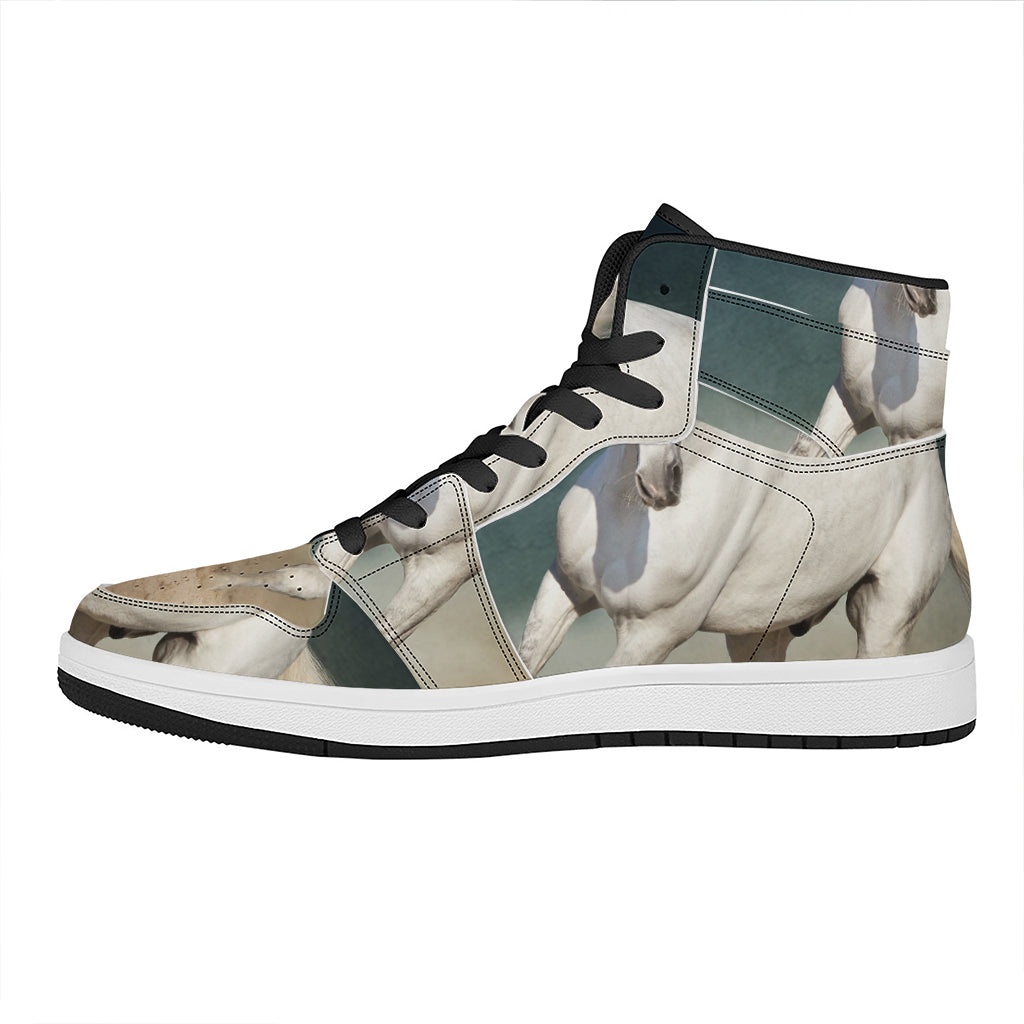 White Stallion Horse Print High Top Leather Sneakers