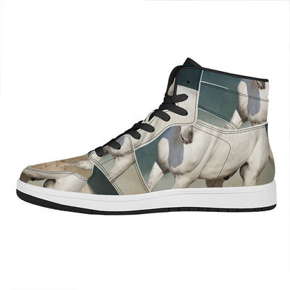 White Stallion Horse Print High Top Leather Sneakers