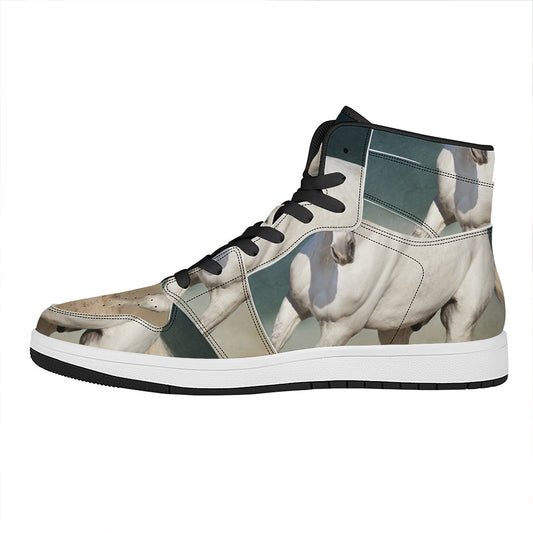 White Stallion Horse Print High Top Leather Sneakers