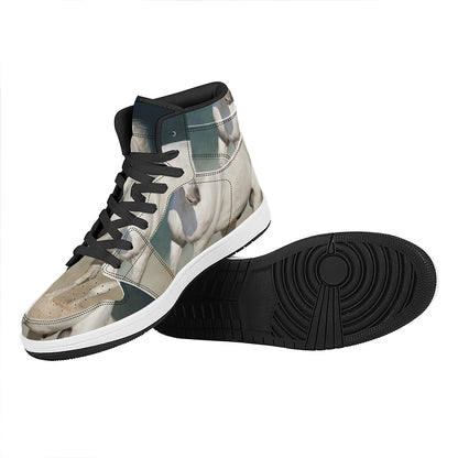 White Stallion Horse Print High Top Leather Sneakers