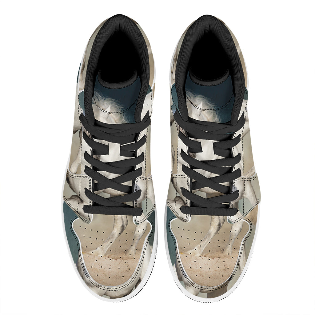 White Stallion Horse Print High Top Leather Sneakers
