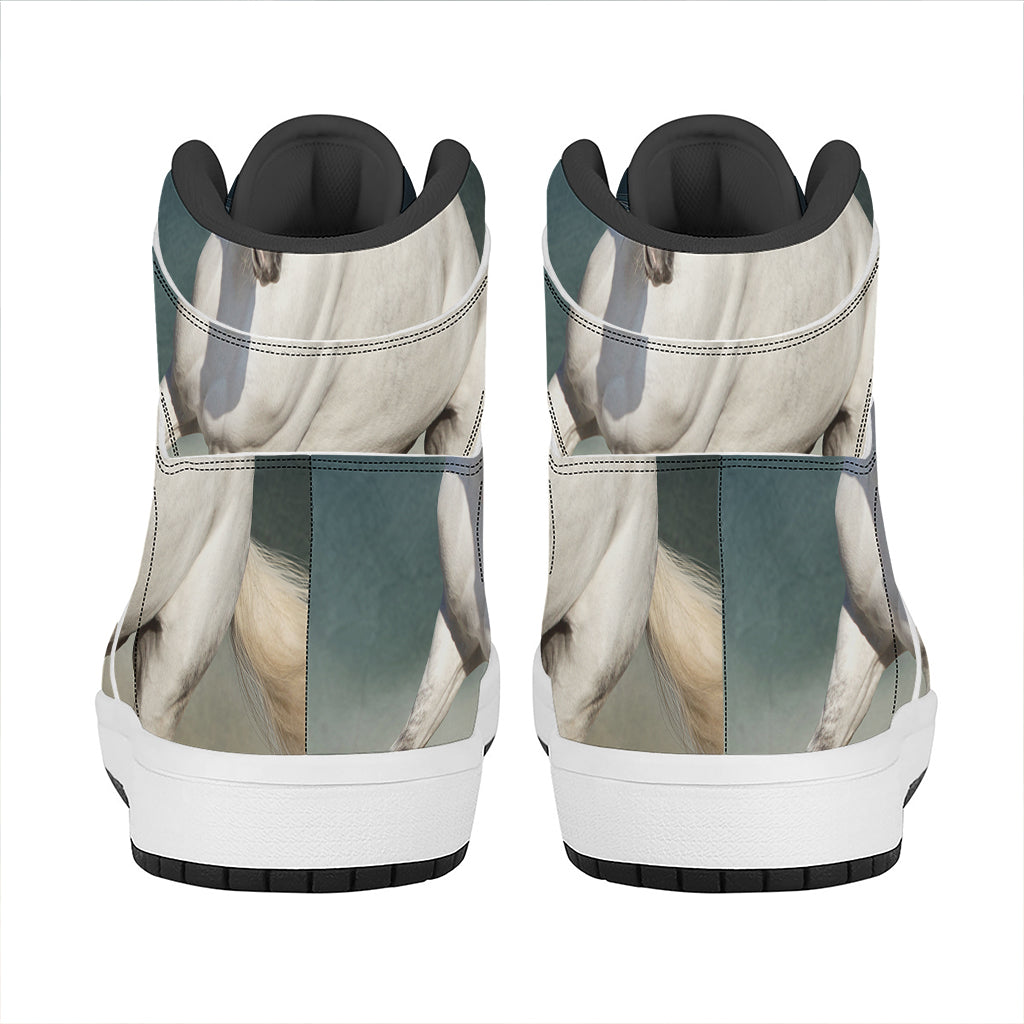White Stallion Horse Print High Top Leather Sneakers