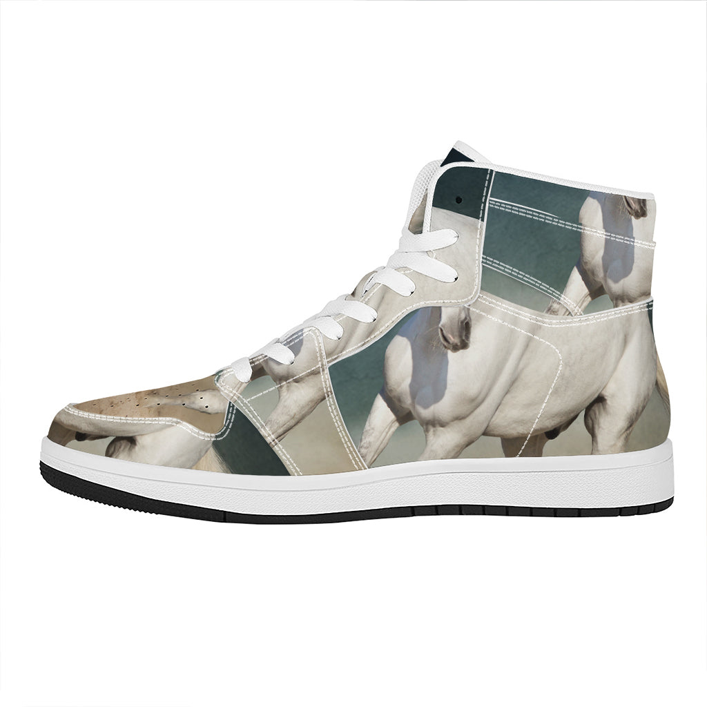 White Stallion Horse Print High Top Leather Sneakers