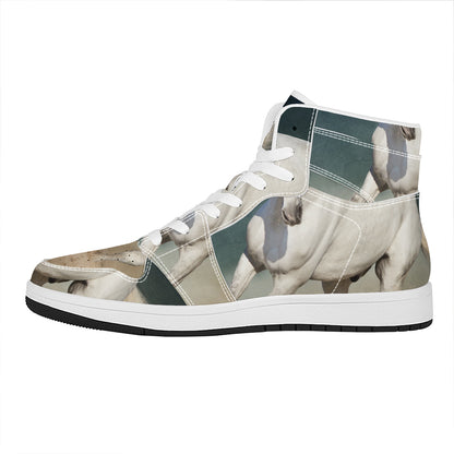 White Stallion Horse Print High Top Leather Sneakers