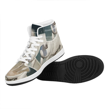 White Stallion Horse Print High Top Leather Sneakers