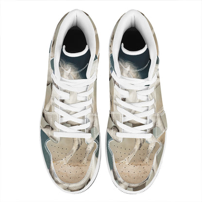 White Stallion Horse Print High Top Leather Sneakers